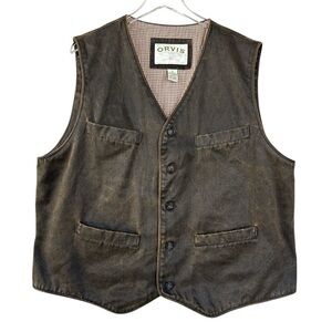 Orvis Brown Faux Leather Vest Size XL